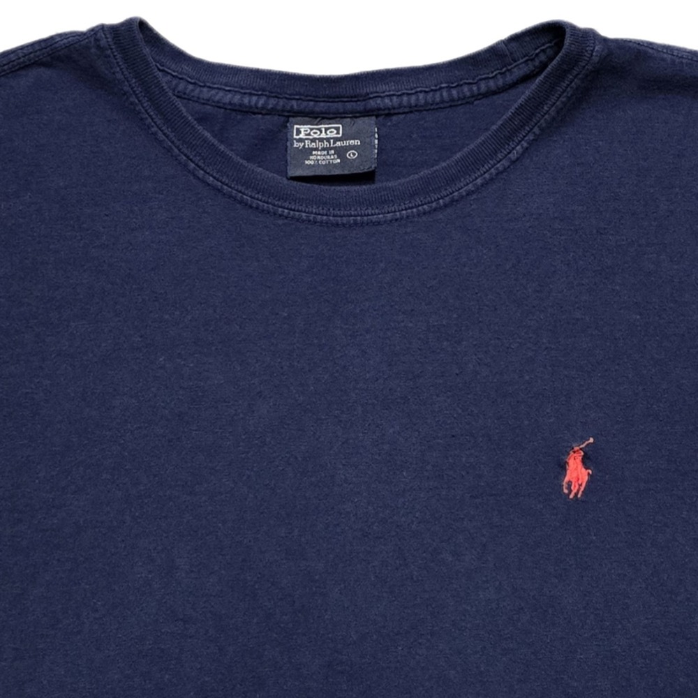 VTG 90s Polo Ralph Lauren Pony Crew T-shirt Preppy Navy‎ Blue Mens Large